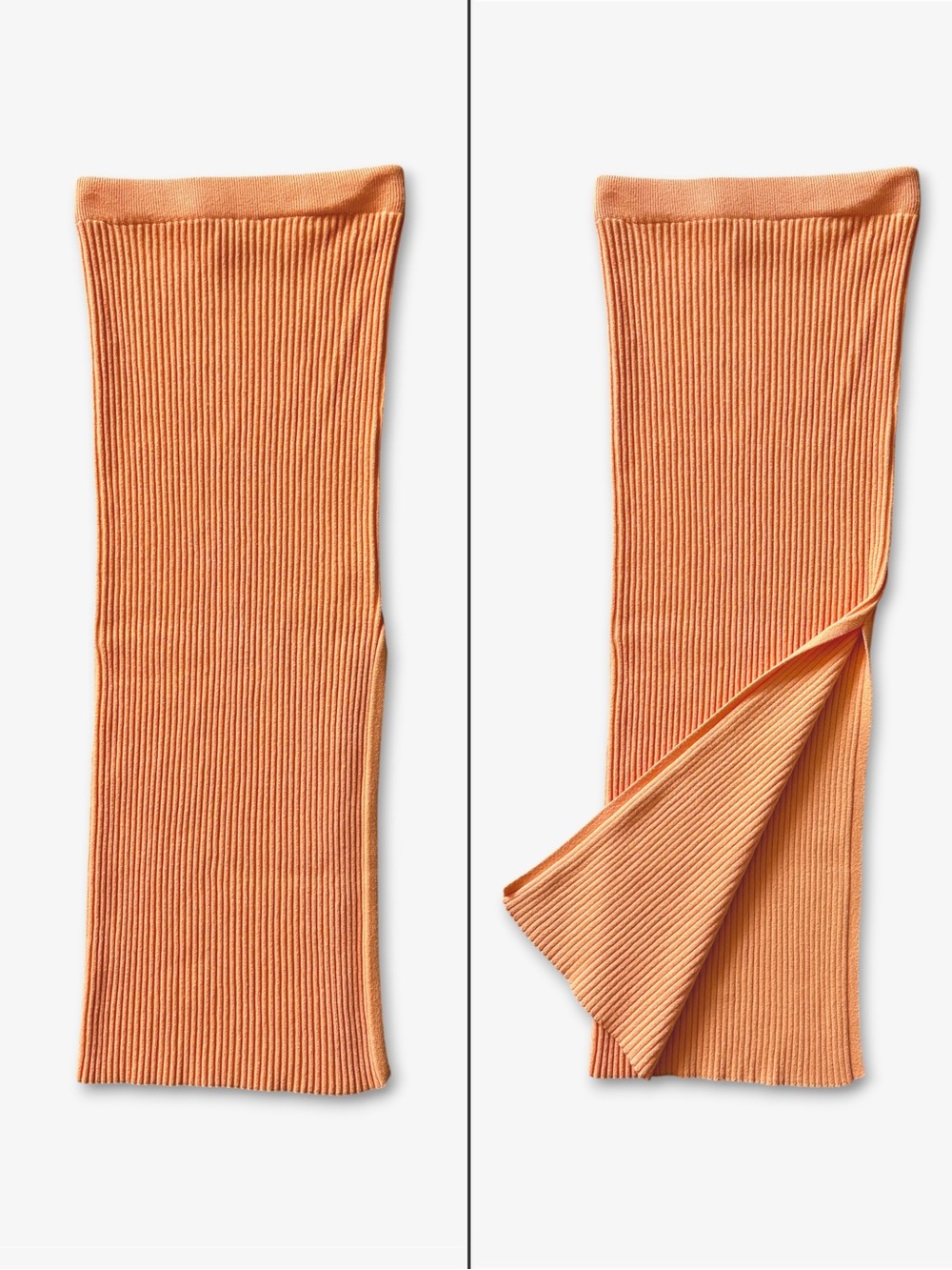 Princess Polly Peach Orange Ribbed Knit Tube Midi Skirt Model Off Duty Size S/M
